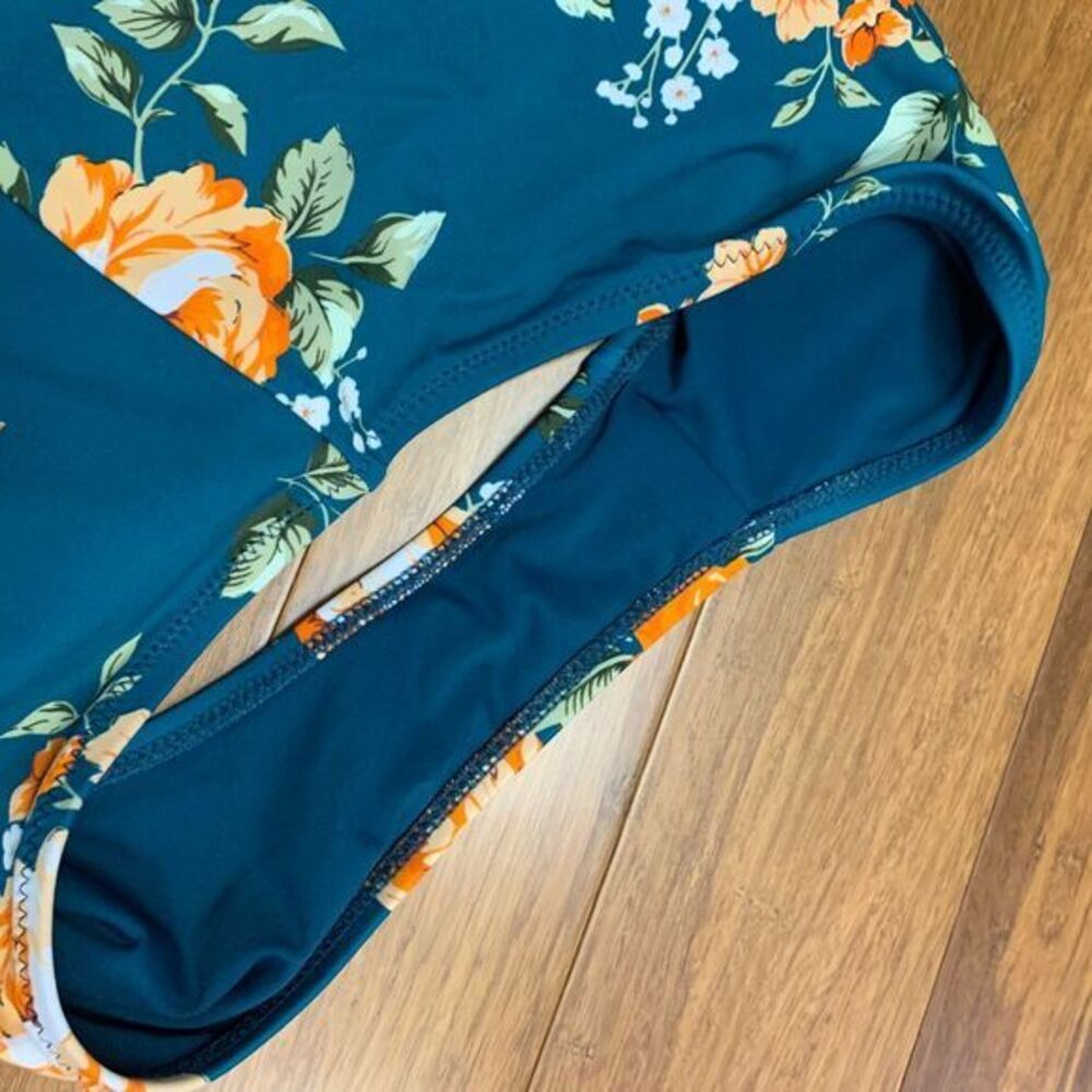 Cupshe Bikini Bottoms Womens Large‎ Teal Floral High Waisted Rose Print Swimwear - Picture 5 of 5